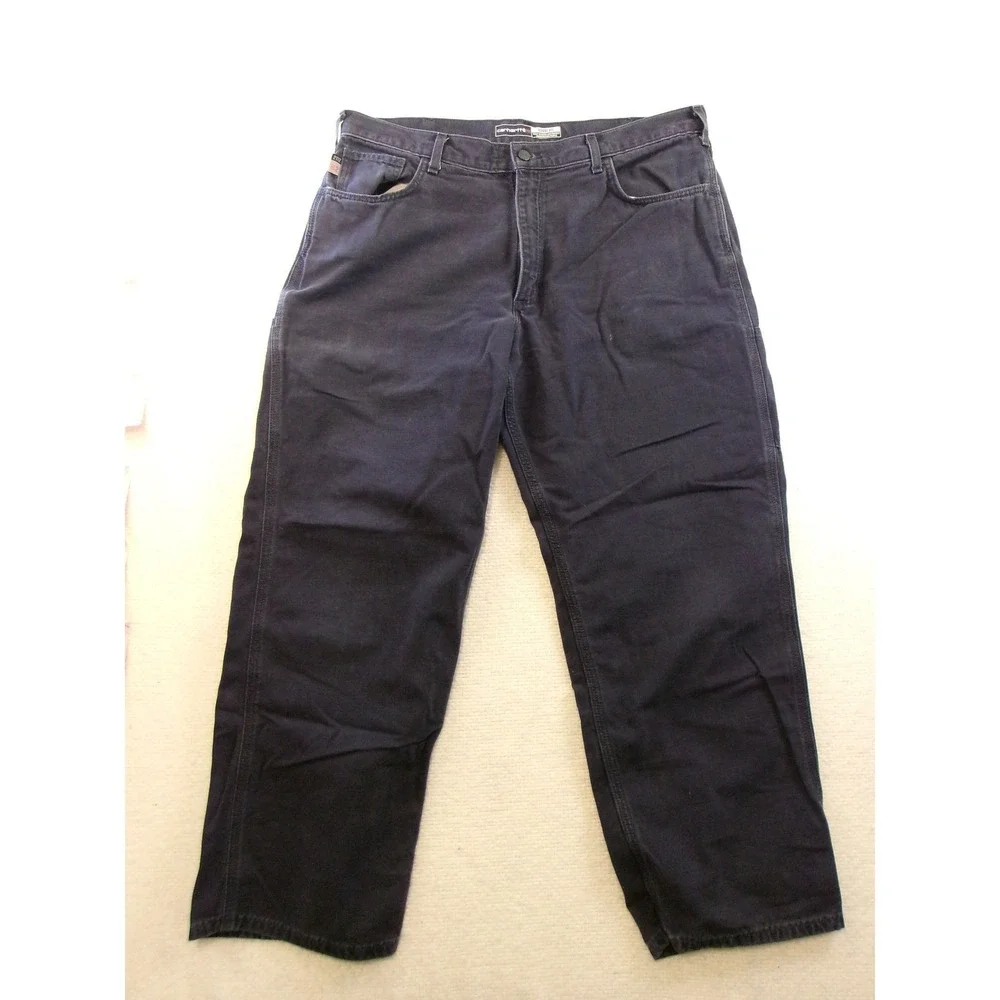 Carhartt FR Work Pants Mens 38x30 Navy Blue Loose Fit Canvas FRB159-DNY‎